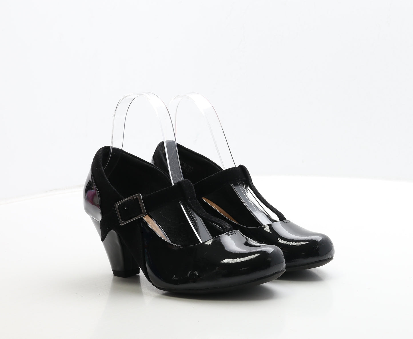 Clarks Womens Black Patent Leather Court Heel UK 5 38 - Mary Jane Style