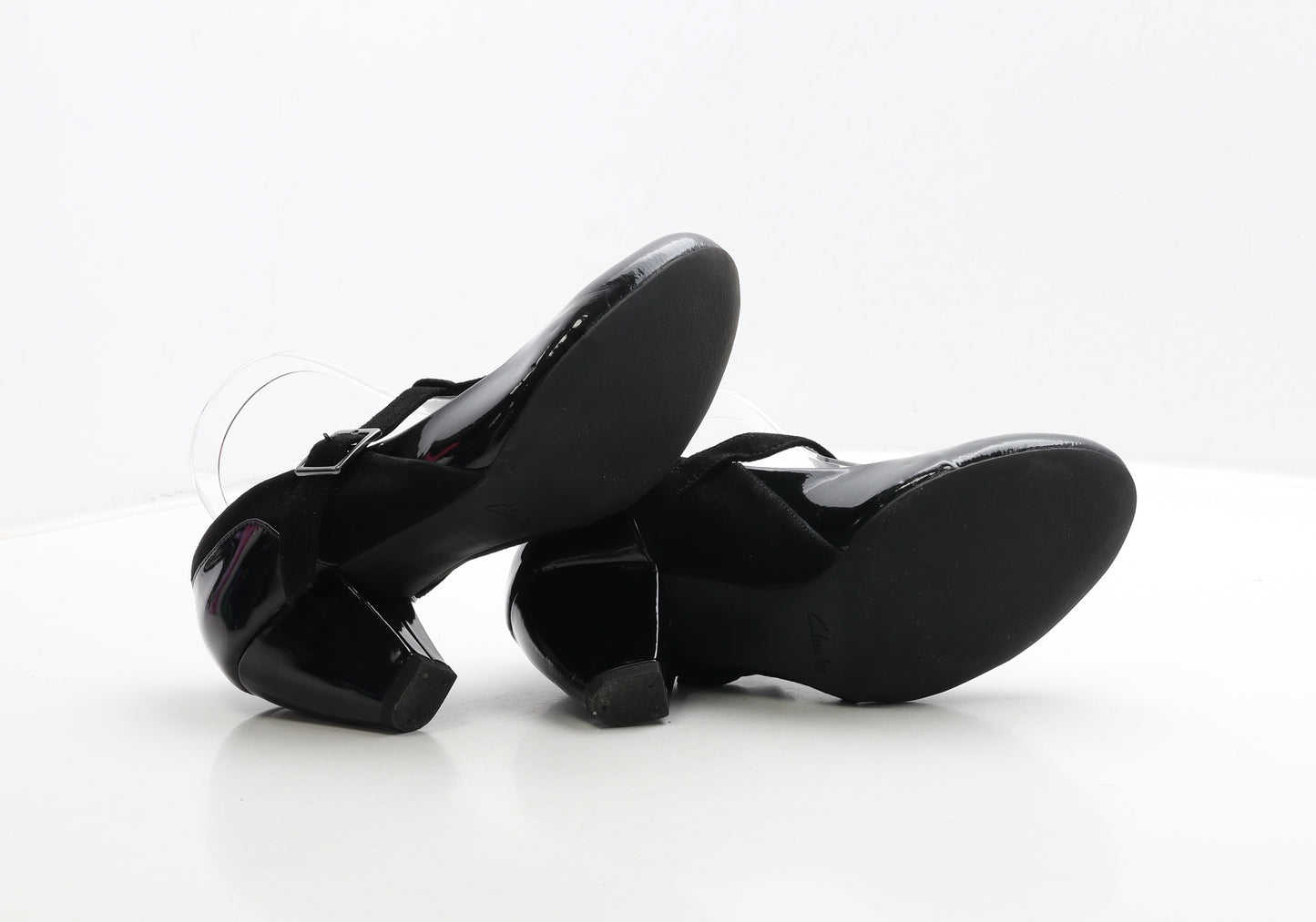 Clarks Womens Black Patent Leather Court Heel UK 5 38 - Mary Jane Style