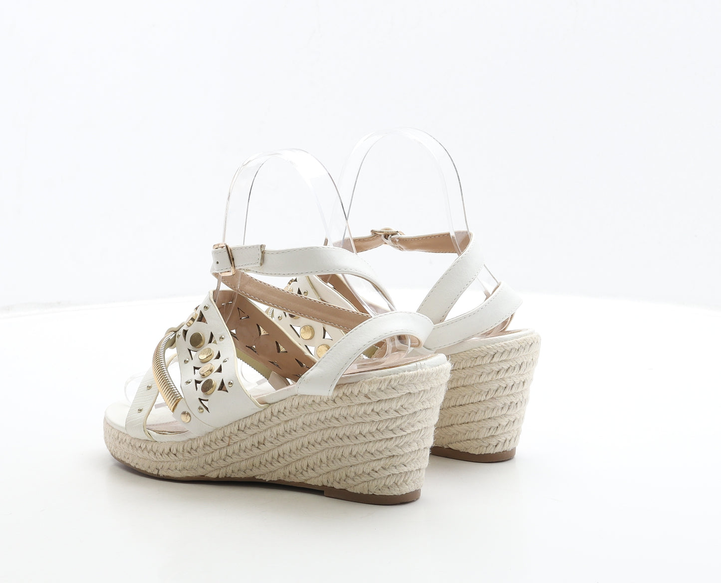 River Island Womens White Leather Strappy Heel UK 4 37