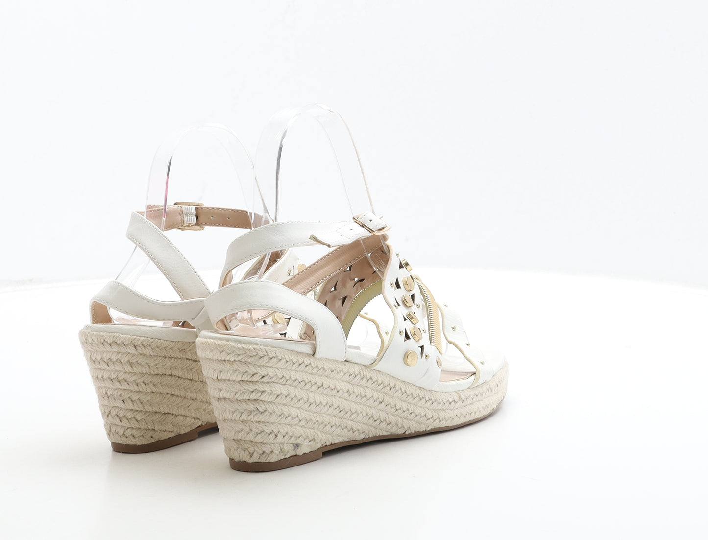 River Island Womens White Leather Strappy Heel UK 4 37