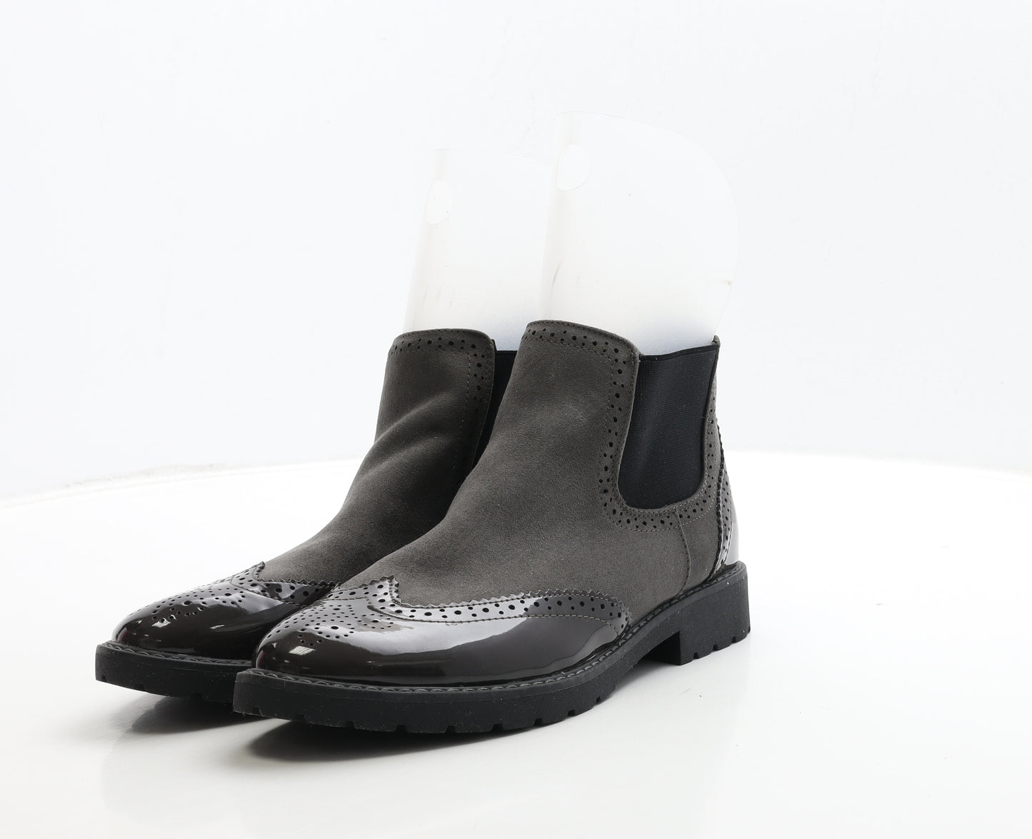 Graceland Womens Grey Leather Chelsea Boot UK 7 40 - Brogue Style