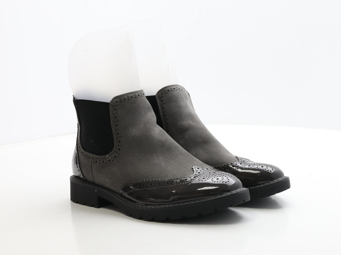 Graceland Womens Grey Leather Chelsea Boot UK 7 40 - Brogue Style