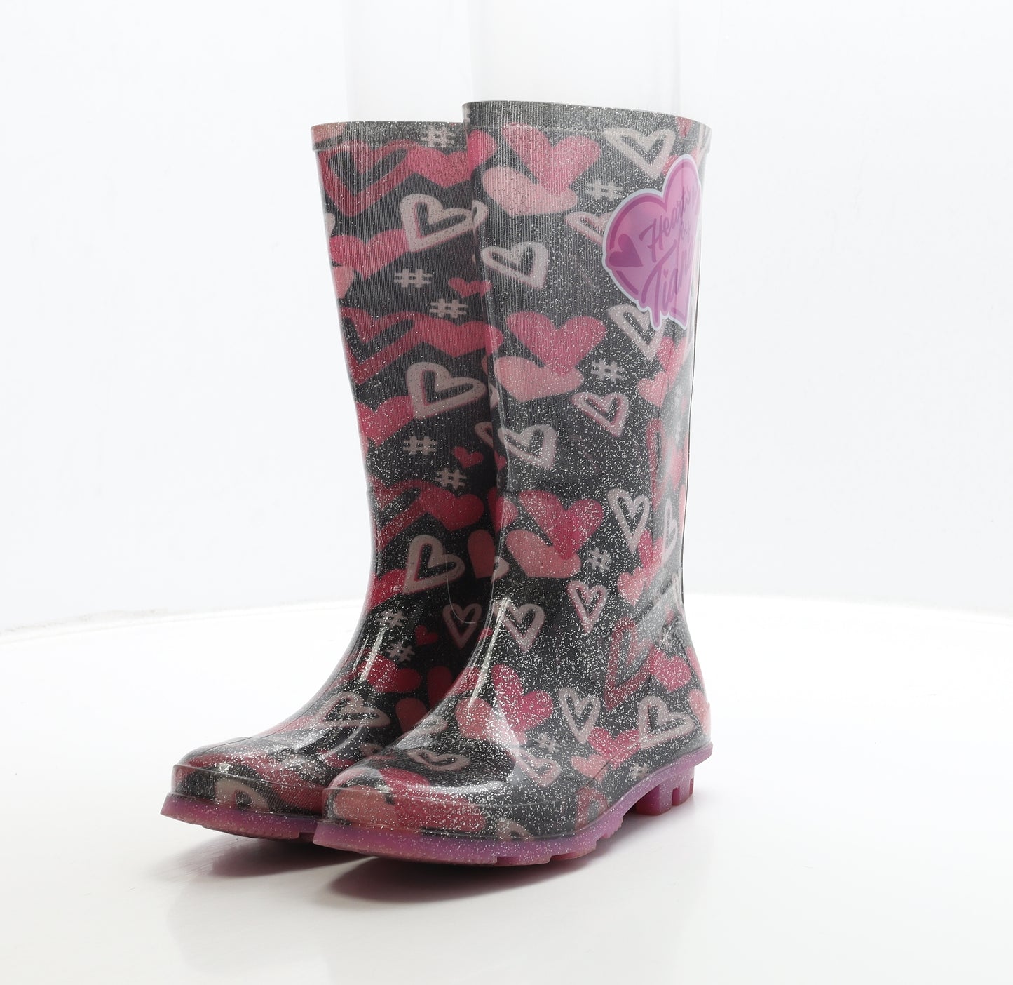 George Girls Black Geometric Rubber Wellies Boot UK 13 31 - Hearts By Tiana