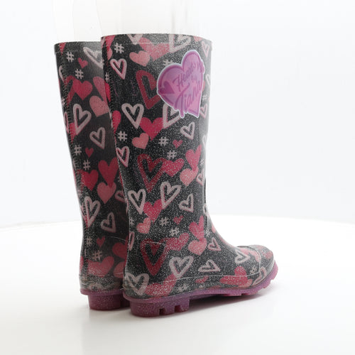 George Girls Black Geometric Rubber Wellies Boot UK 13 31 - Hearts By Tiana