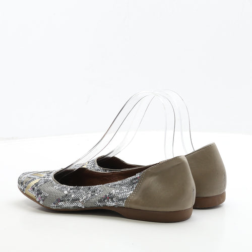 Bellissimo Womens Silver Geometric Leather Ballet Flat UK 7 40