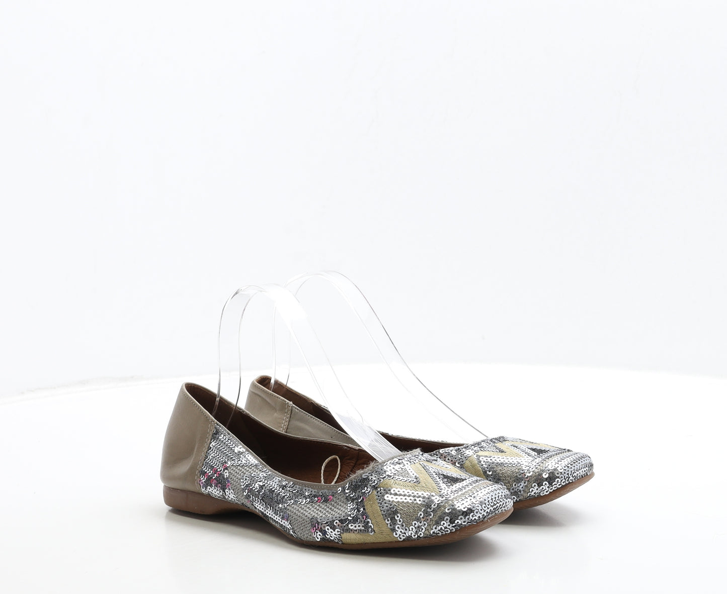 Bellissimo Womens Silver Geometric Leather Ballet Flat UK 7 40