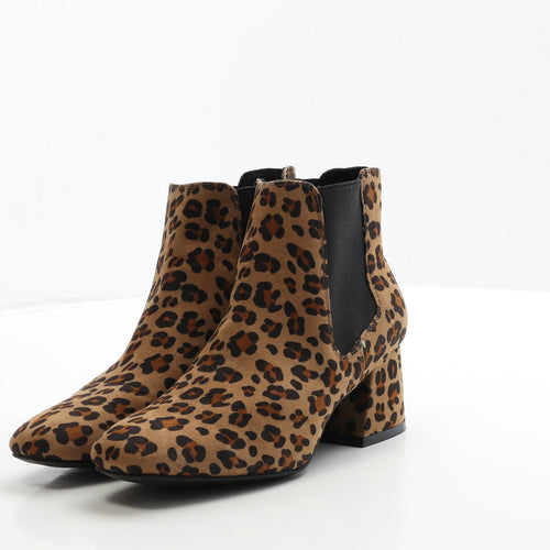 Primark Womens Brown Animal Print Suede Chelsea Boot UK 3 36 - Leopard Print