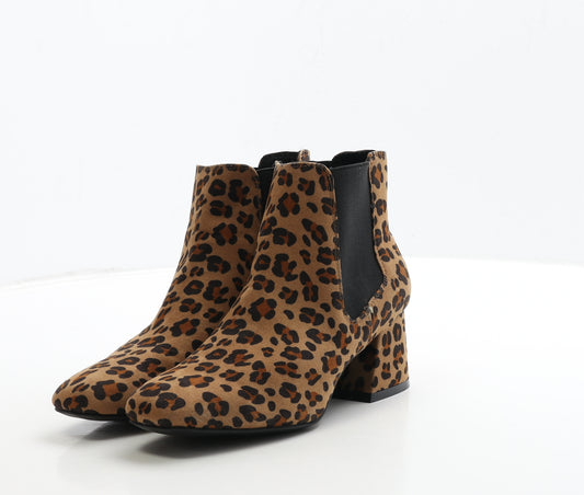 Primark Womens Brown Animal Print Suede Chelsea Boot UK 3 36 - Leopard Print
