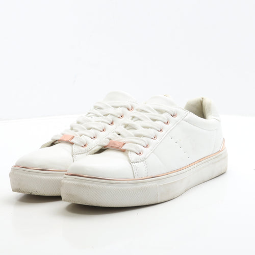 Primark Womens White Leather Trainer UK 6 39 - Gold Detail