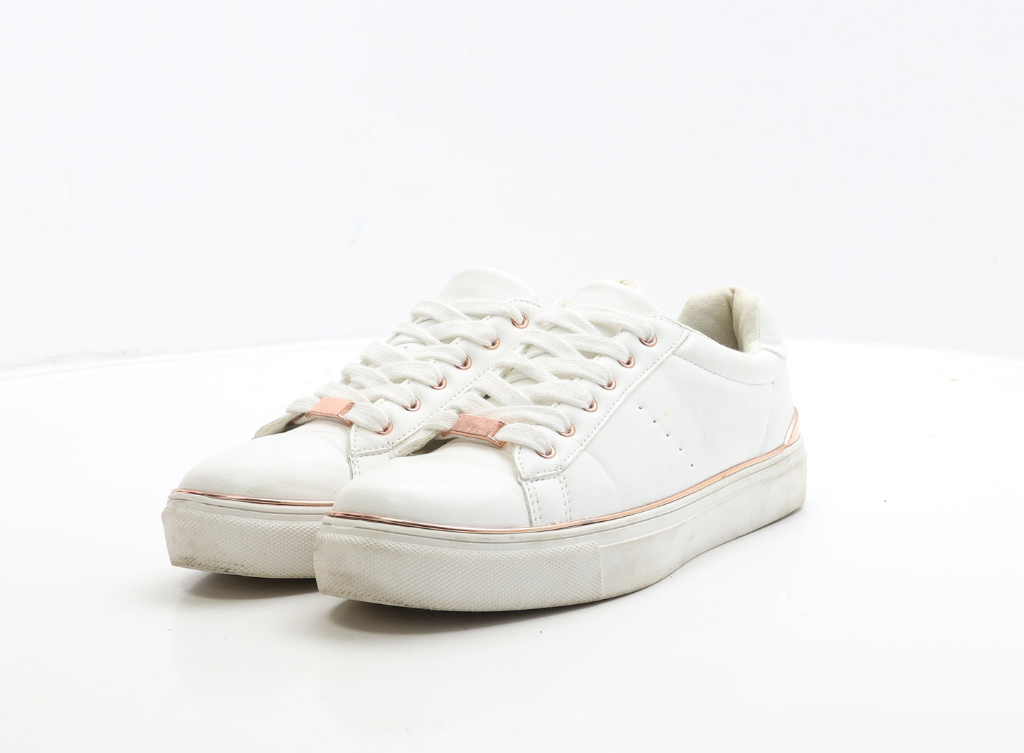 Primark Womens White Leather Trainer UK 6 39 - Gold Detail