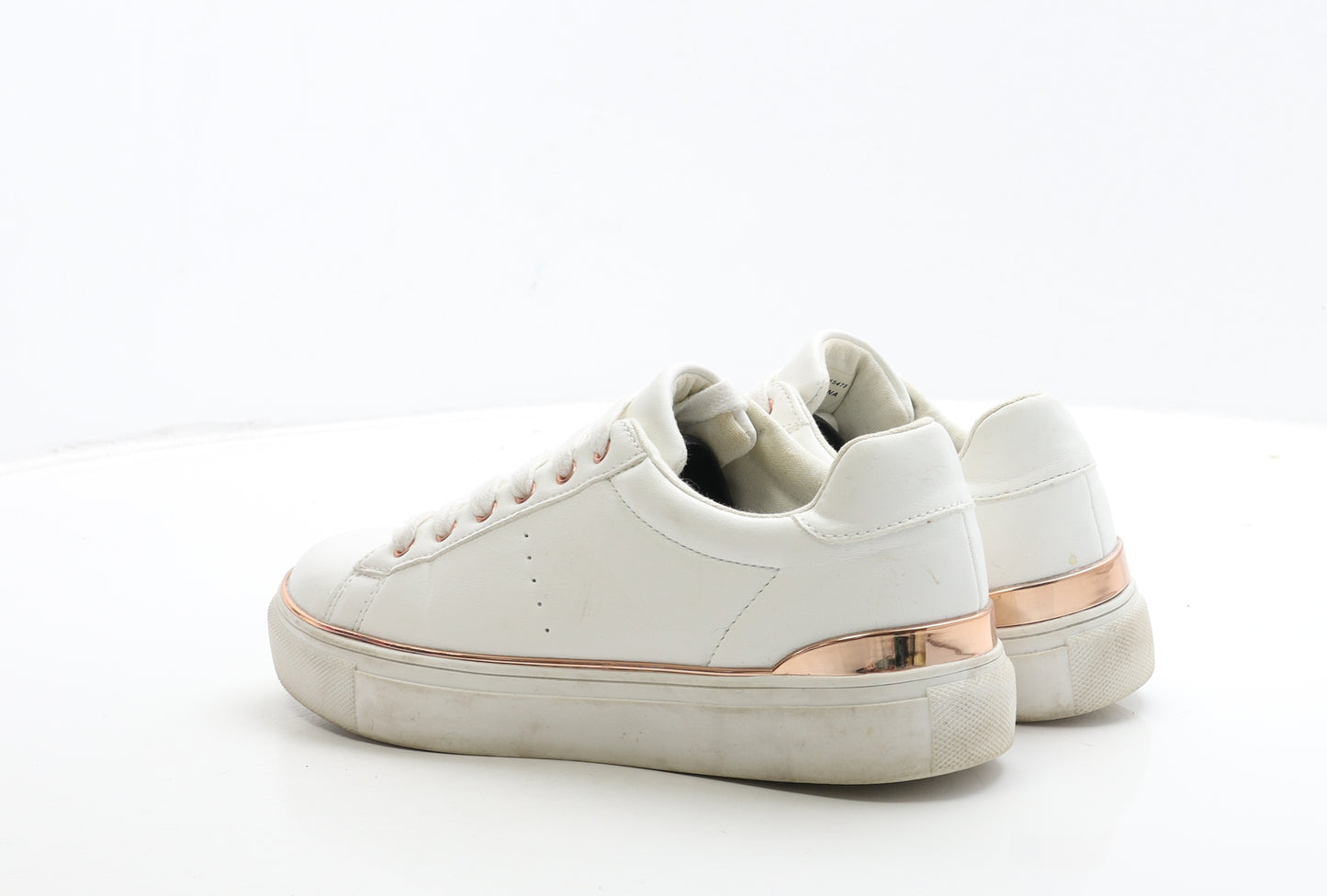 Primark Womens White Leather Trainer UK 6 39 - Gold Detail