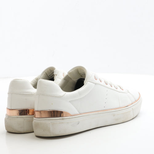 Primark Womens White Leather Trainer UK 6 39 - Gold Detail
