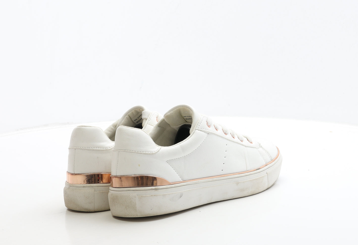 Primark Womens White Leather Trainer UK 6 39 - Gold Detail