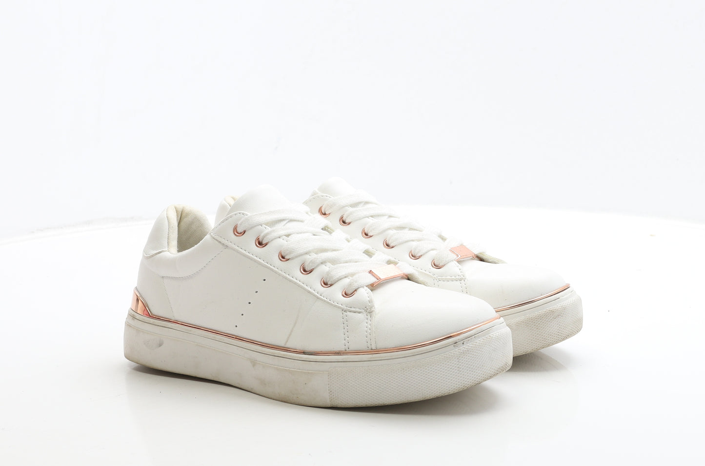 Primark Womens White Leather Trainer UK 6 39 - Gold Detail