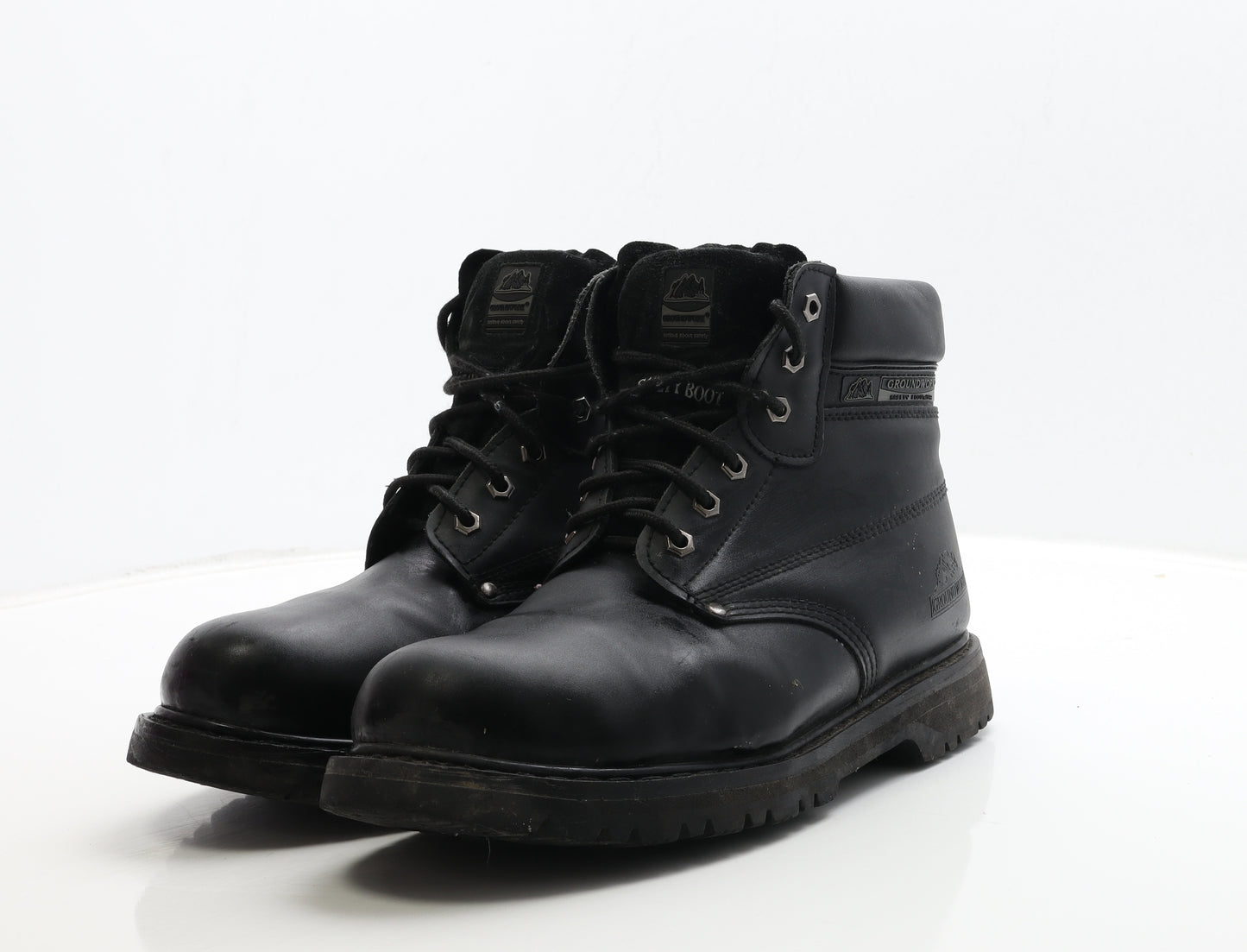 Groundwork Mens Black Leather Combat Boot UK 10 44 - Work Boots