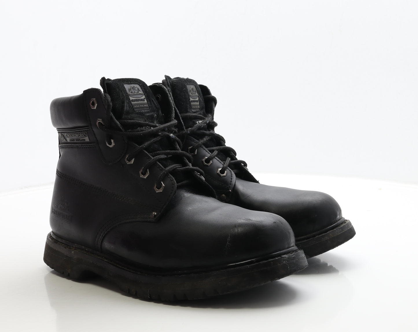 Groundwork Mens Black Leather Combat Boot UK 10 44 - Work Boots