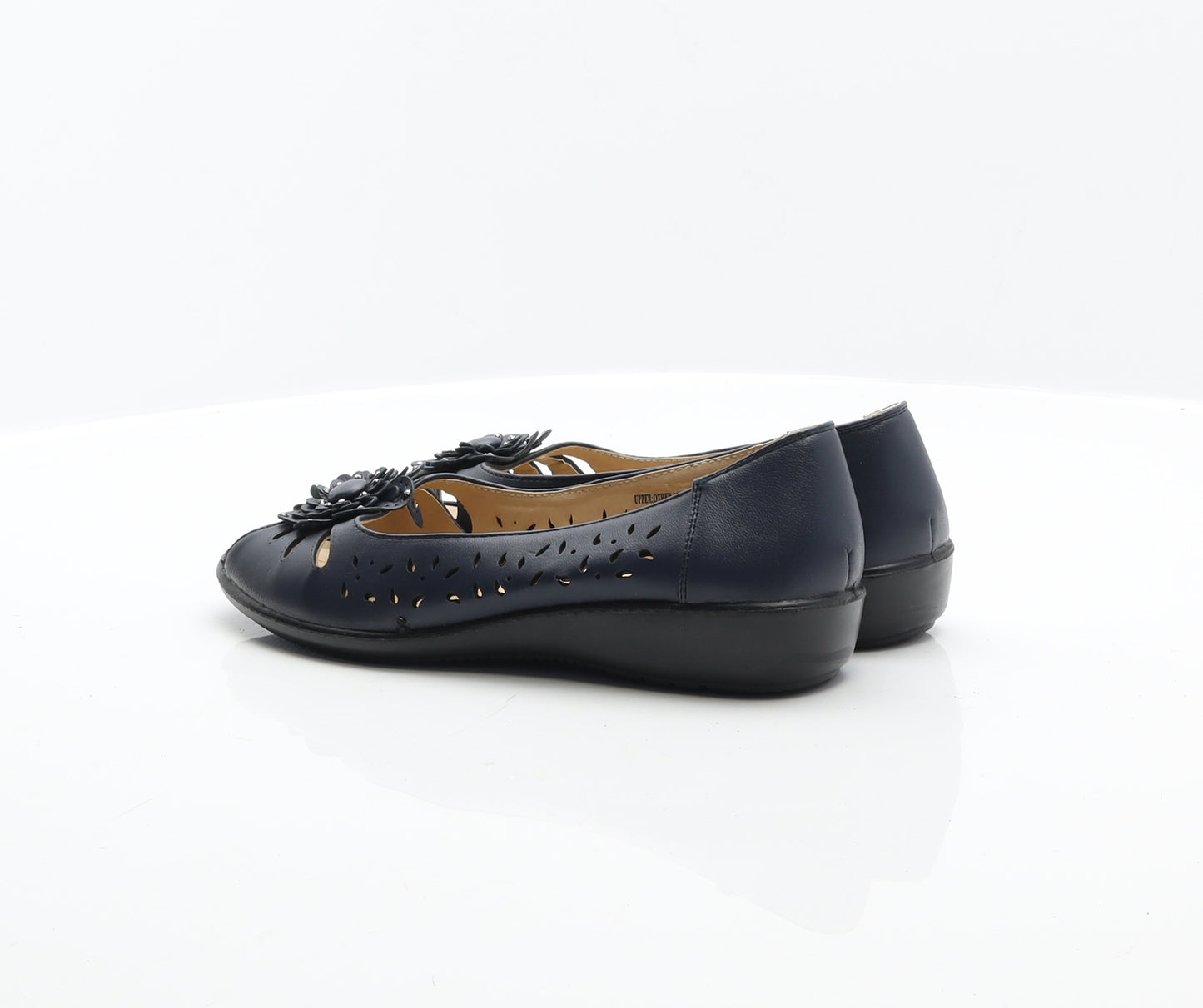 Shoe Tree Womens Blue Leather Flat UK 6 - Flower Detail Shoes