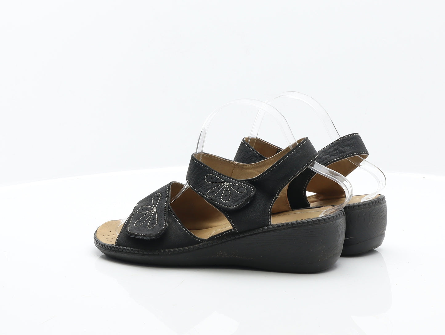 Softlites Womens Black Leather Strappy Heel UK 8