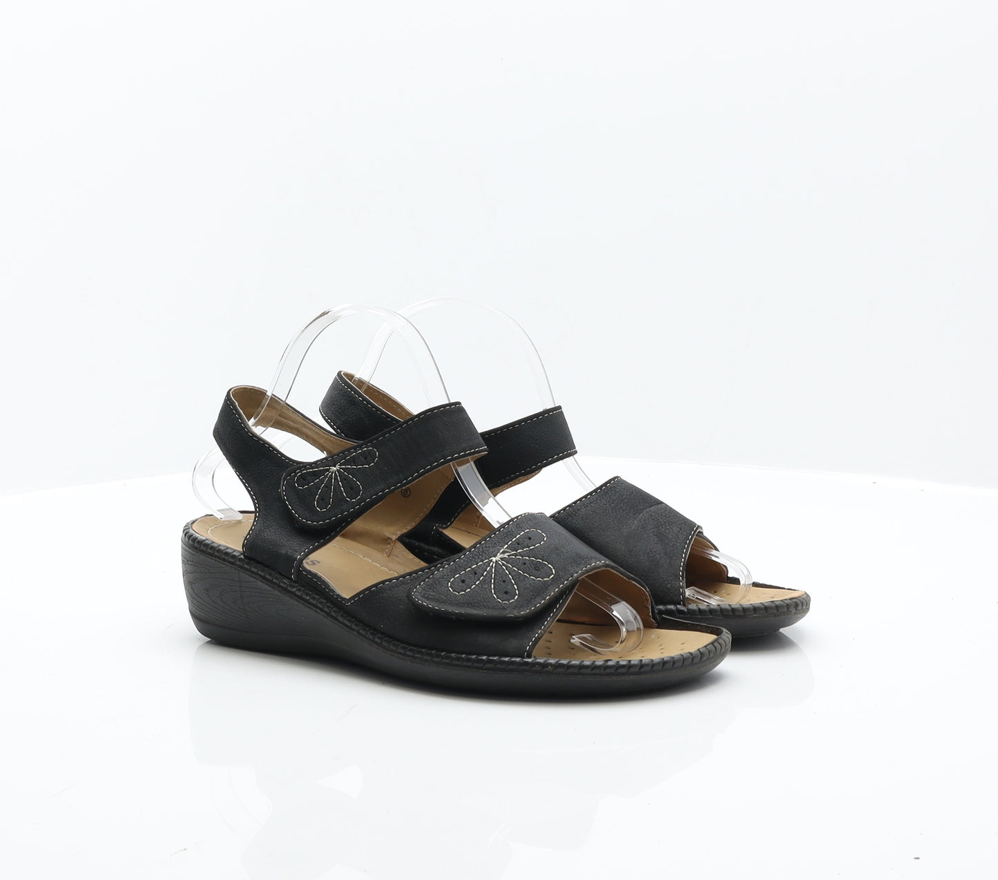 Softlites Womens Black Leather Strappy Heel UK 8