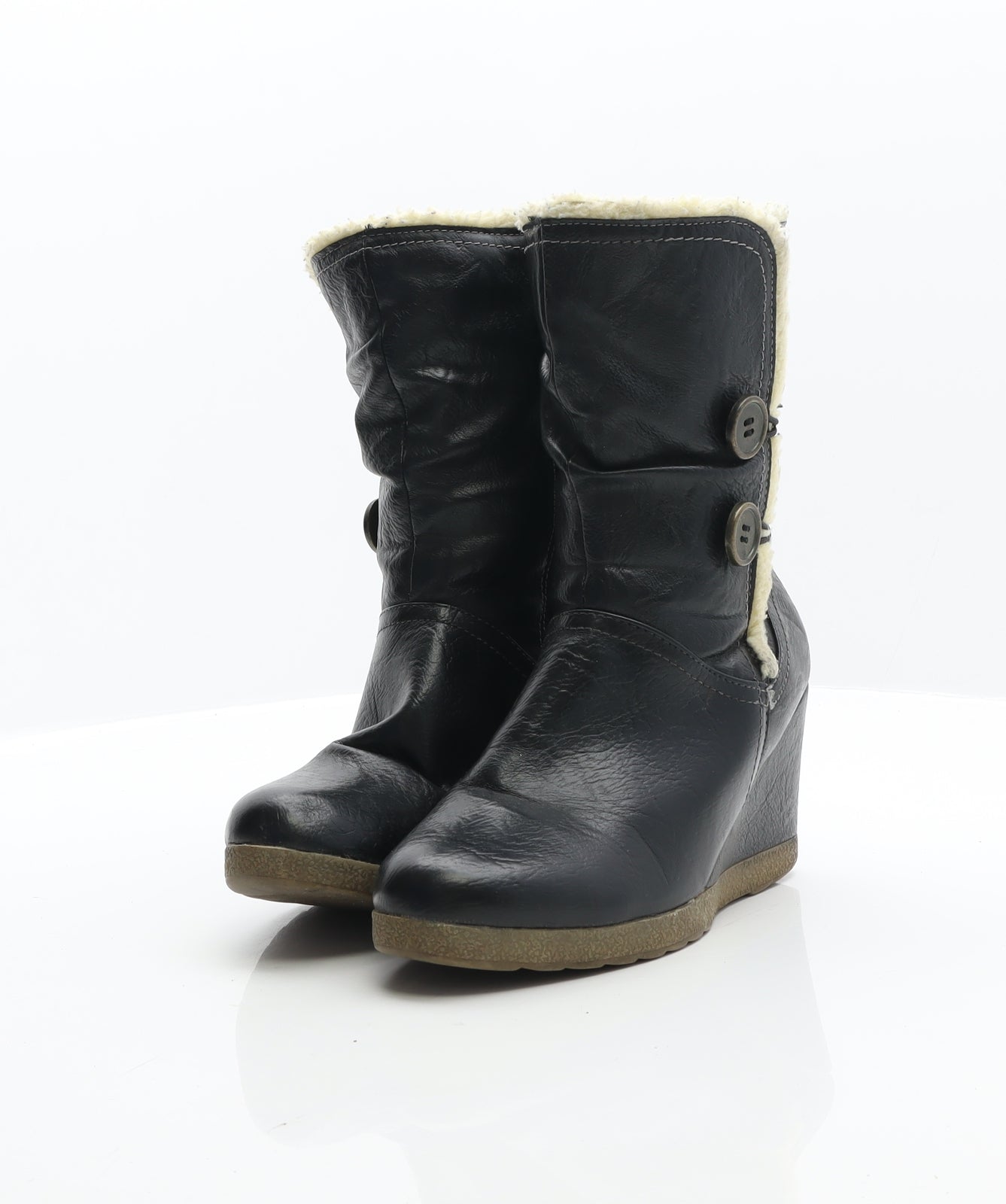 Pavers Womens Black Leather Shearling Style Boot UK 6