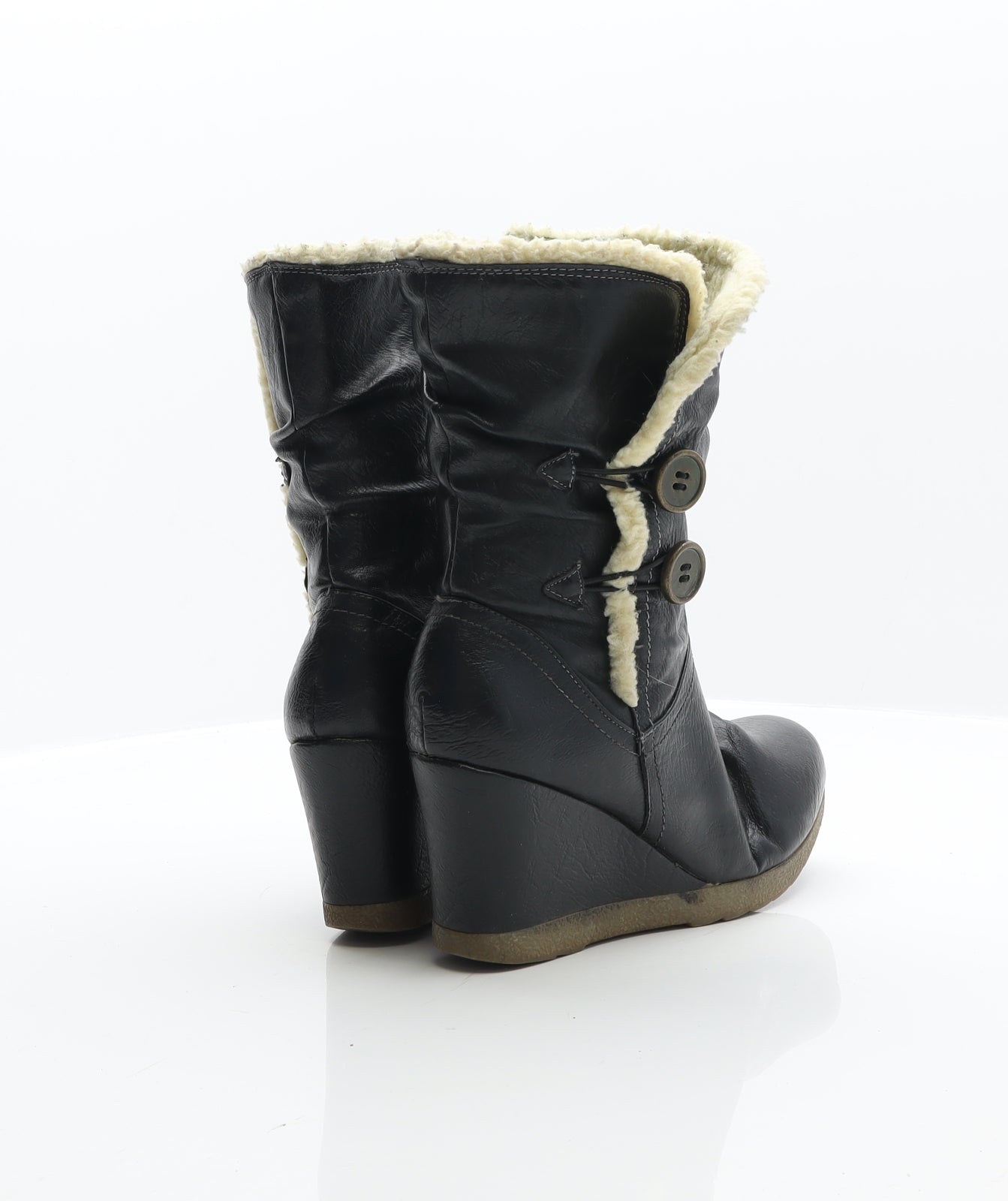 Pavers Womens Black Leather Shearling Style Boot UK 6