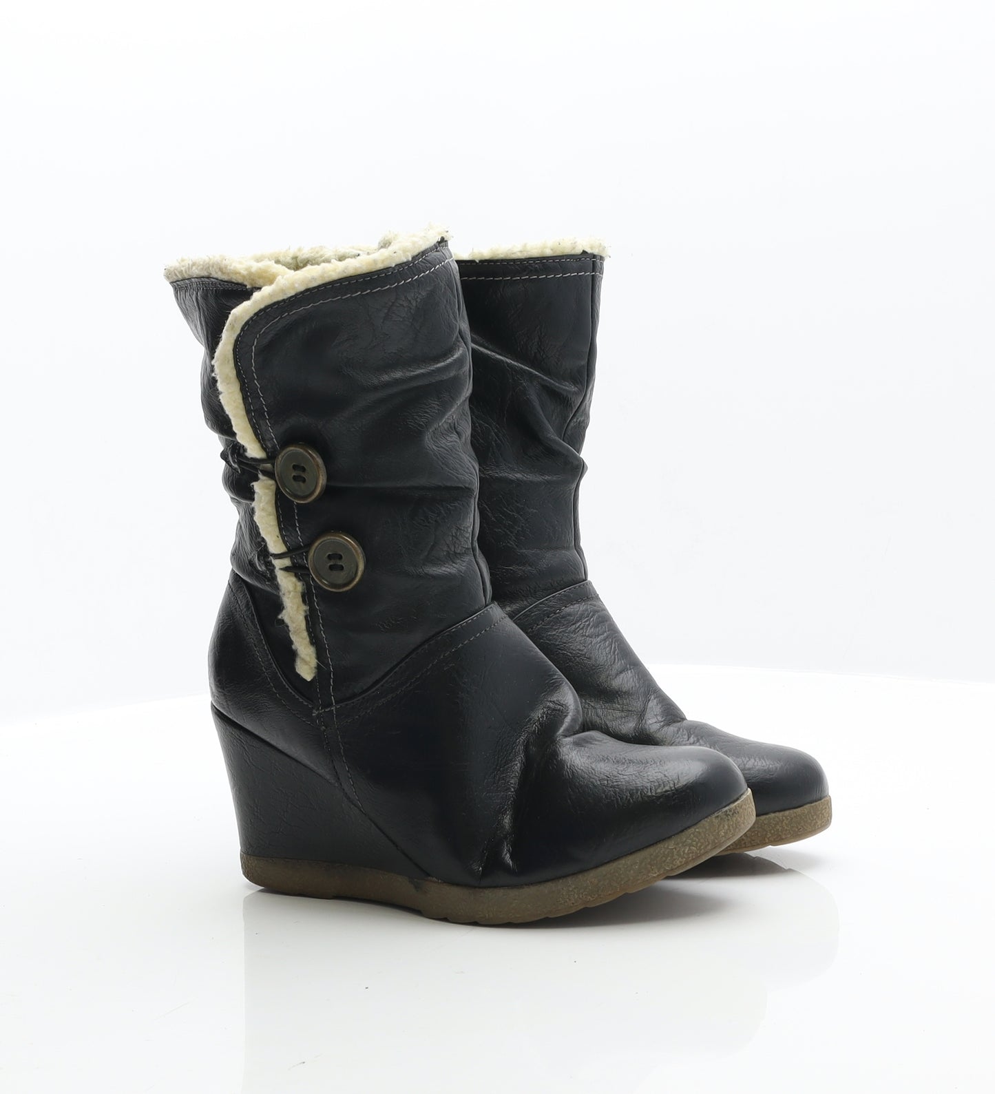 Pavers Womens Black Leather Shearling Style Boot UK 6