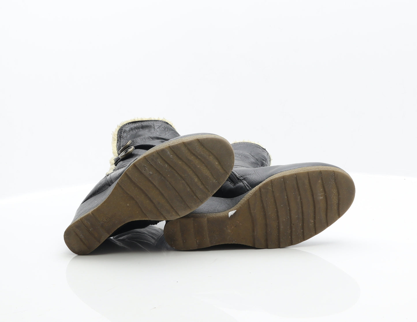 Pavers Womens Black Leather Shearling Style Boot UK 6