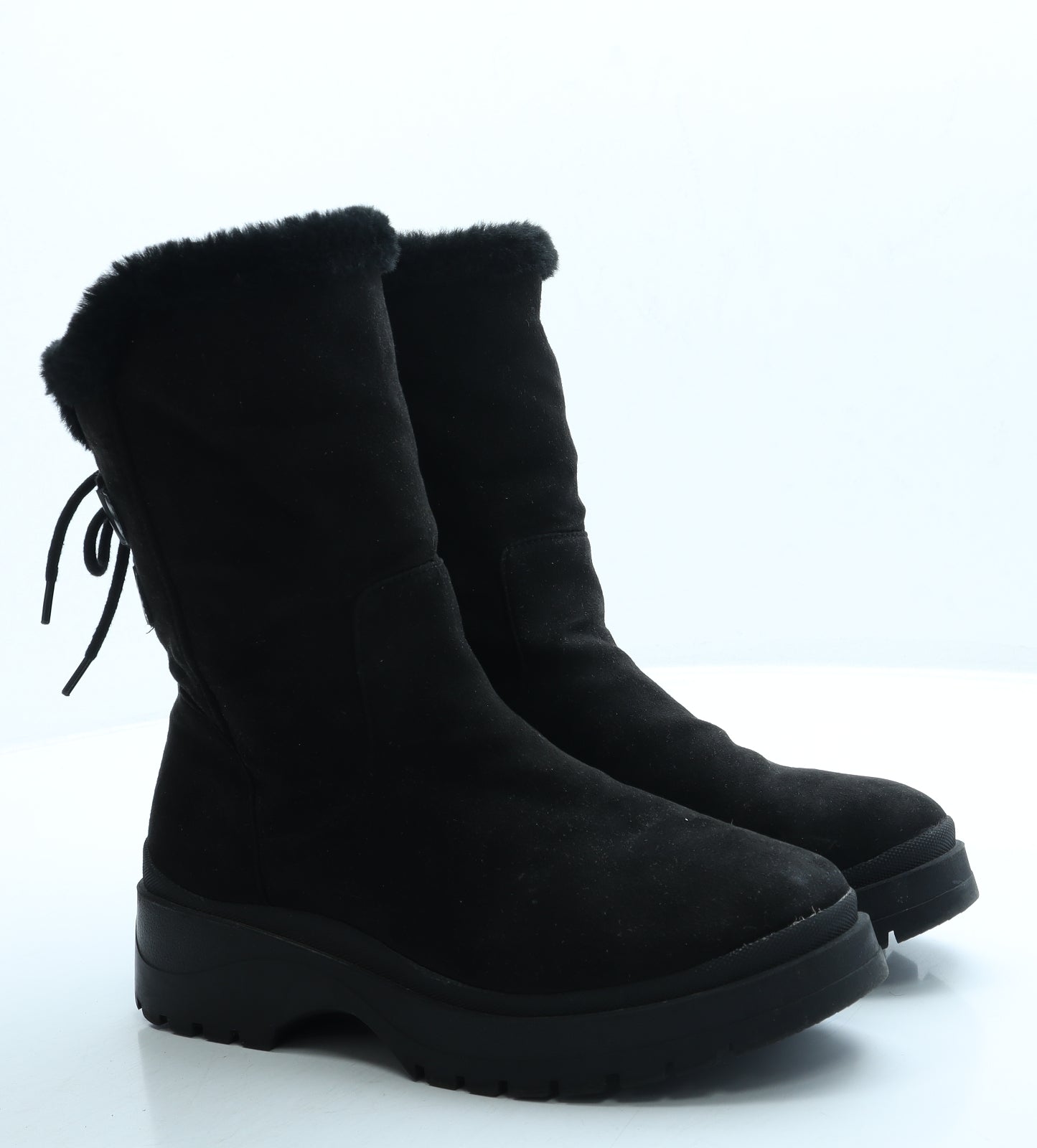 F&F Womens Black Suede Shearling Style Boot UK 6 39