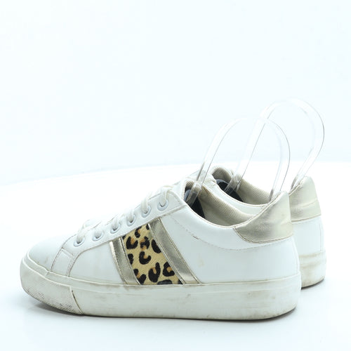 George Womens White Animal Print Leather Trainer UK 3 36 - Leopard Print