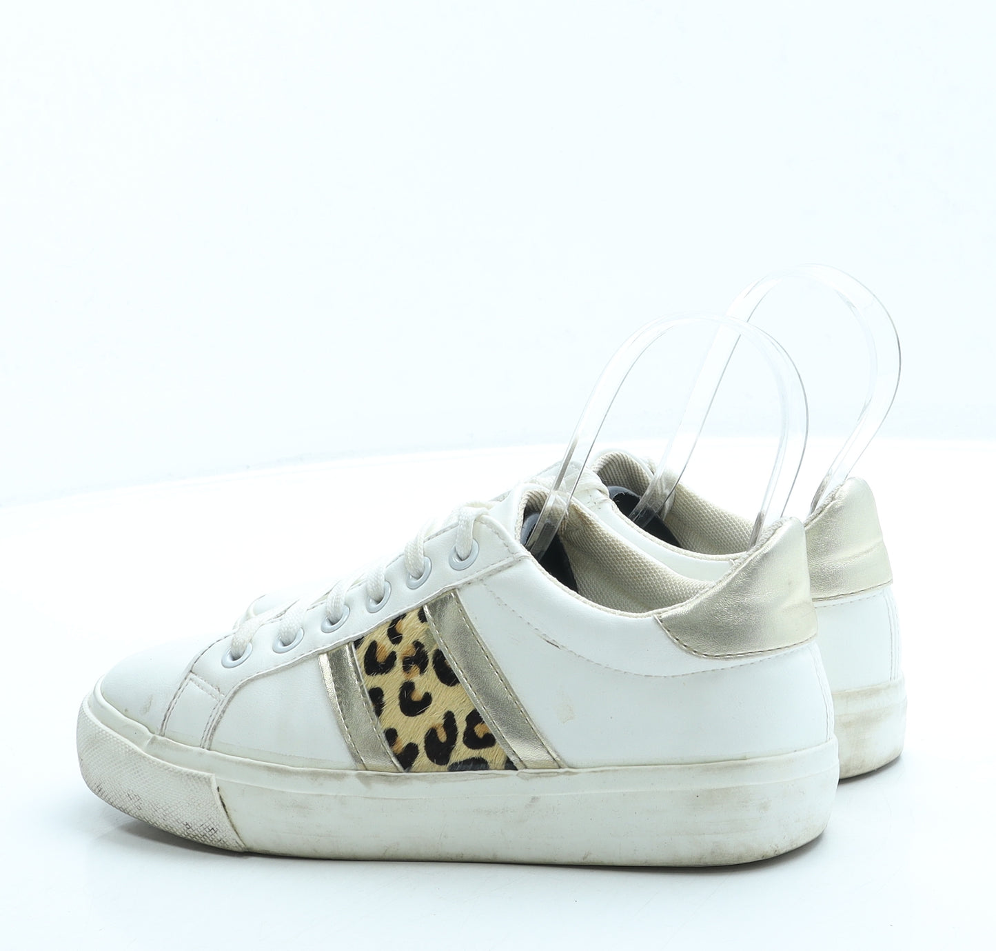 George Womens White Animal Print Leather Trainer UK 3 36 - Leopard Print