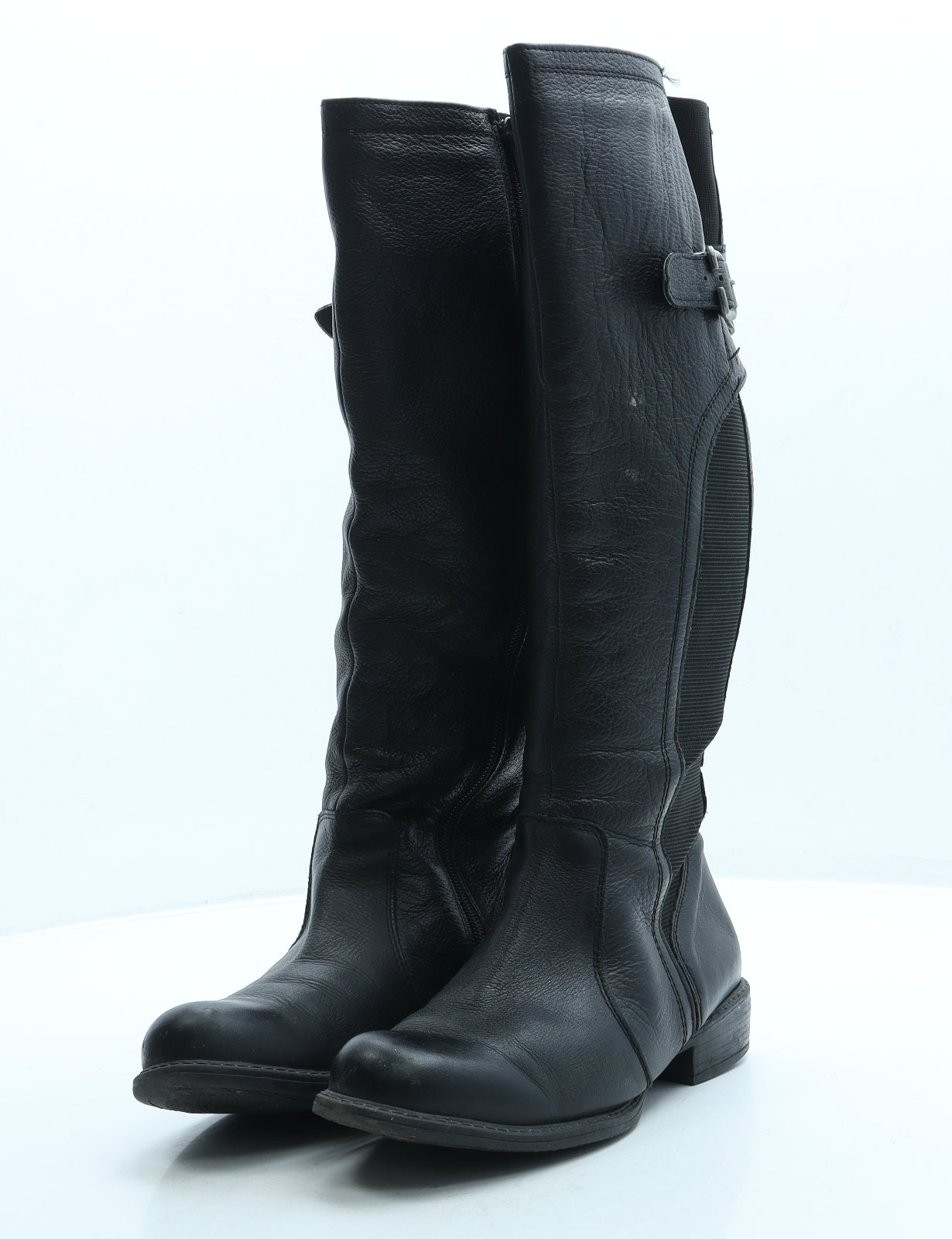 Preworn Womens Black Leather Biker Boot UK 4 37