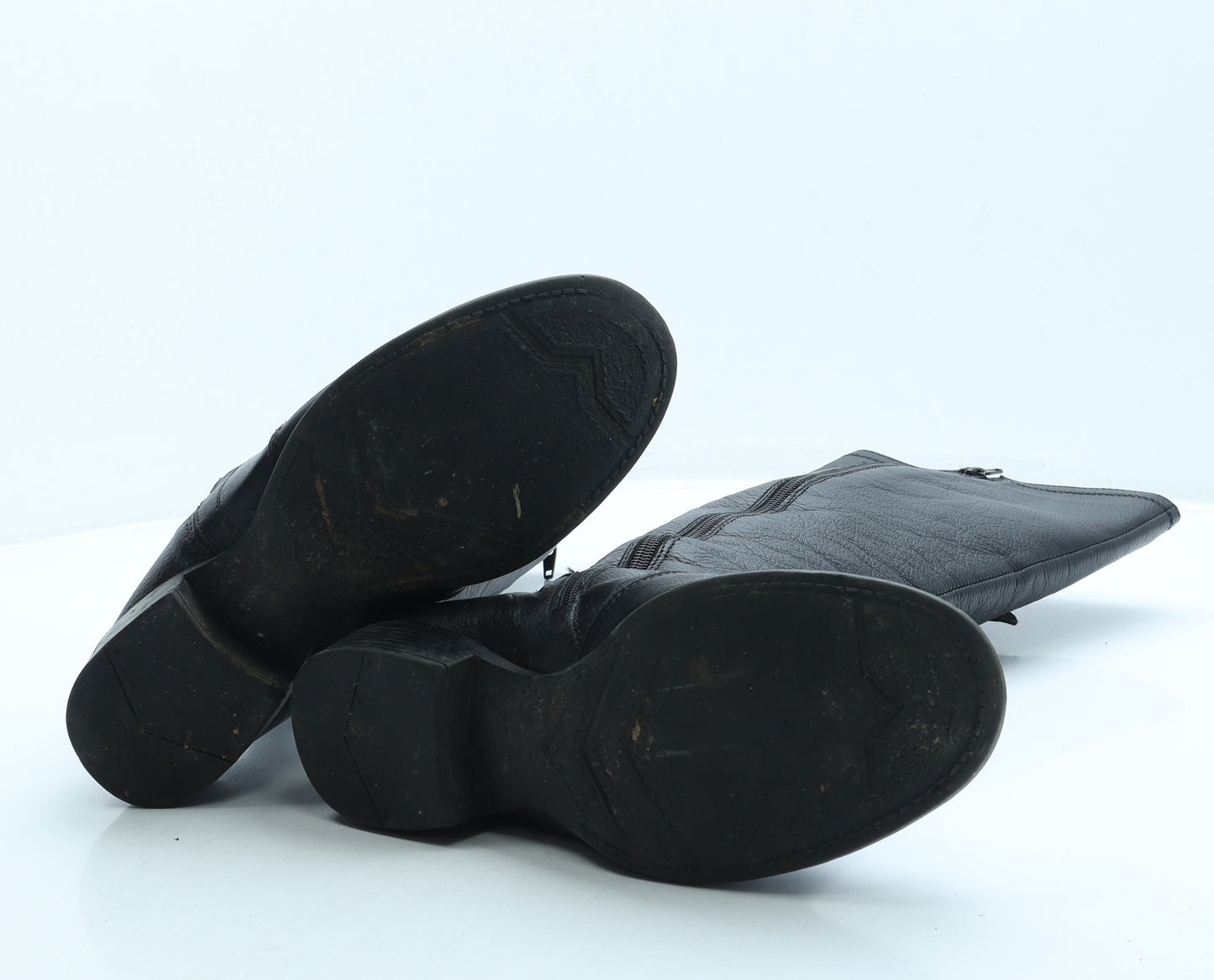 Preworn Womens Black Leather Biker Boot UK 4 37