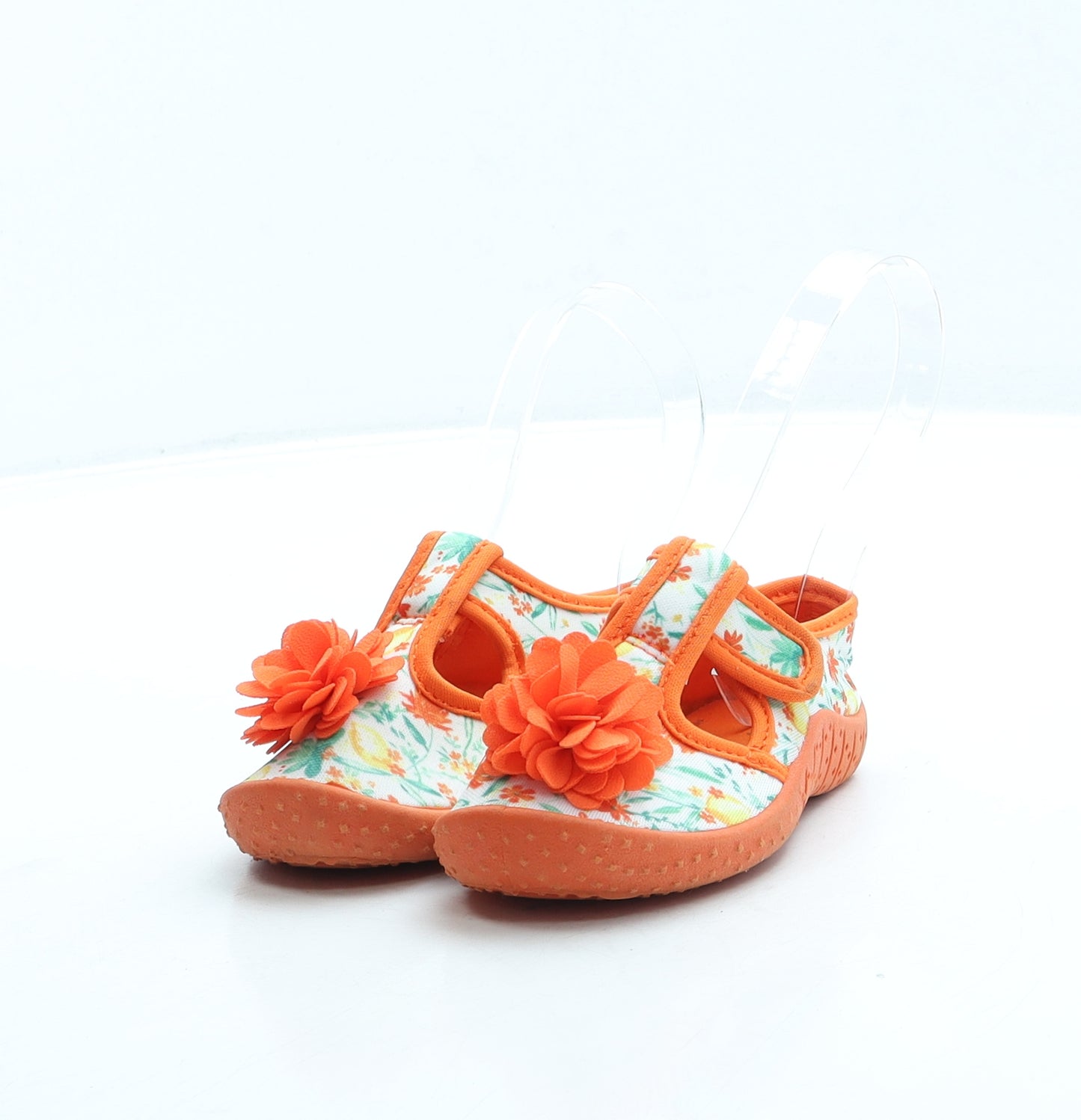 George Girls Orange Floral Polyester Slip On Flat UK 5 22