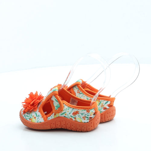 George Girls Orange Floral Polyester Slip On Flat UK 5 22