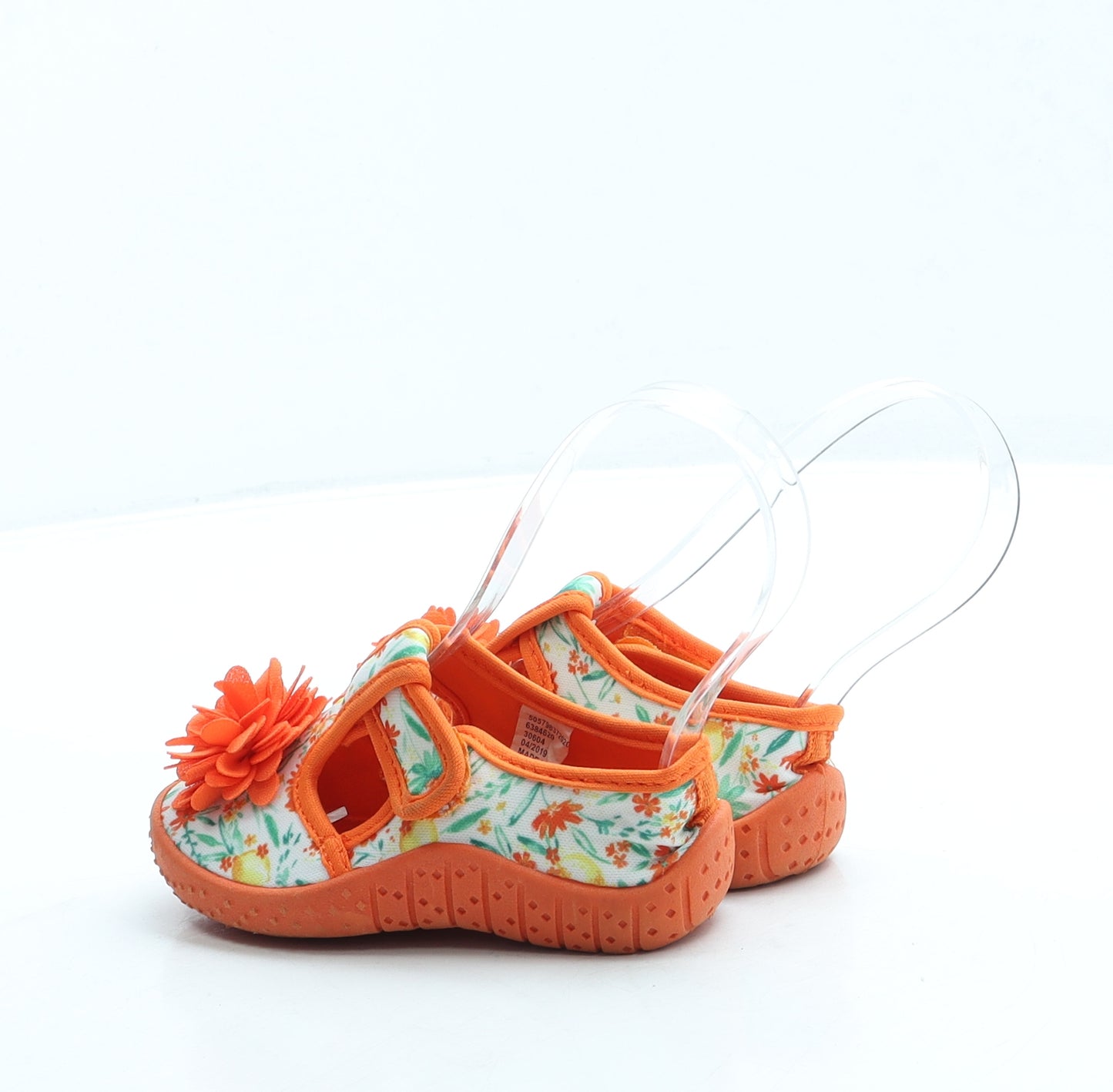 George Girls Orange Floral Polyester Slip On Flat UK 5 22