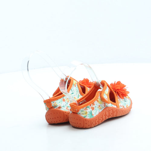 George Girls Orange Floral Polyester Slip On Flat UK 5 22