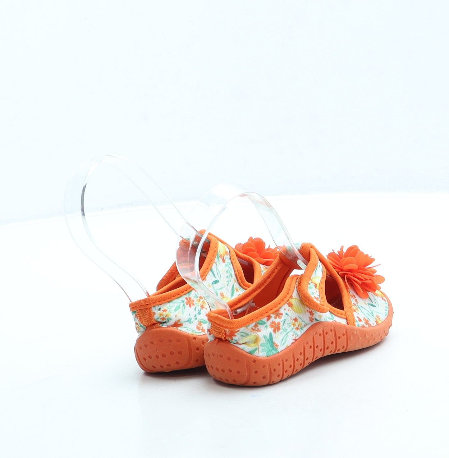 George Girls Orange Floral Polyester Slip On Flat UK 5 22