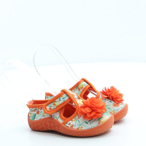 George Girls Orange Floral Polyester Slip On Flat UK 5 22