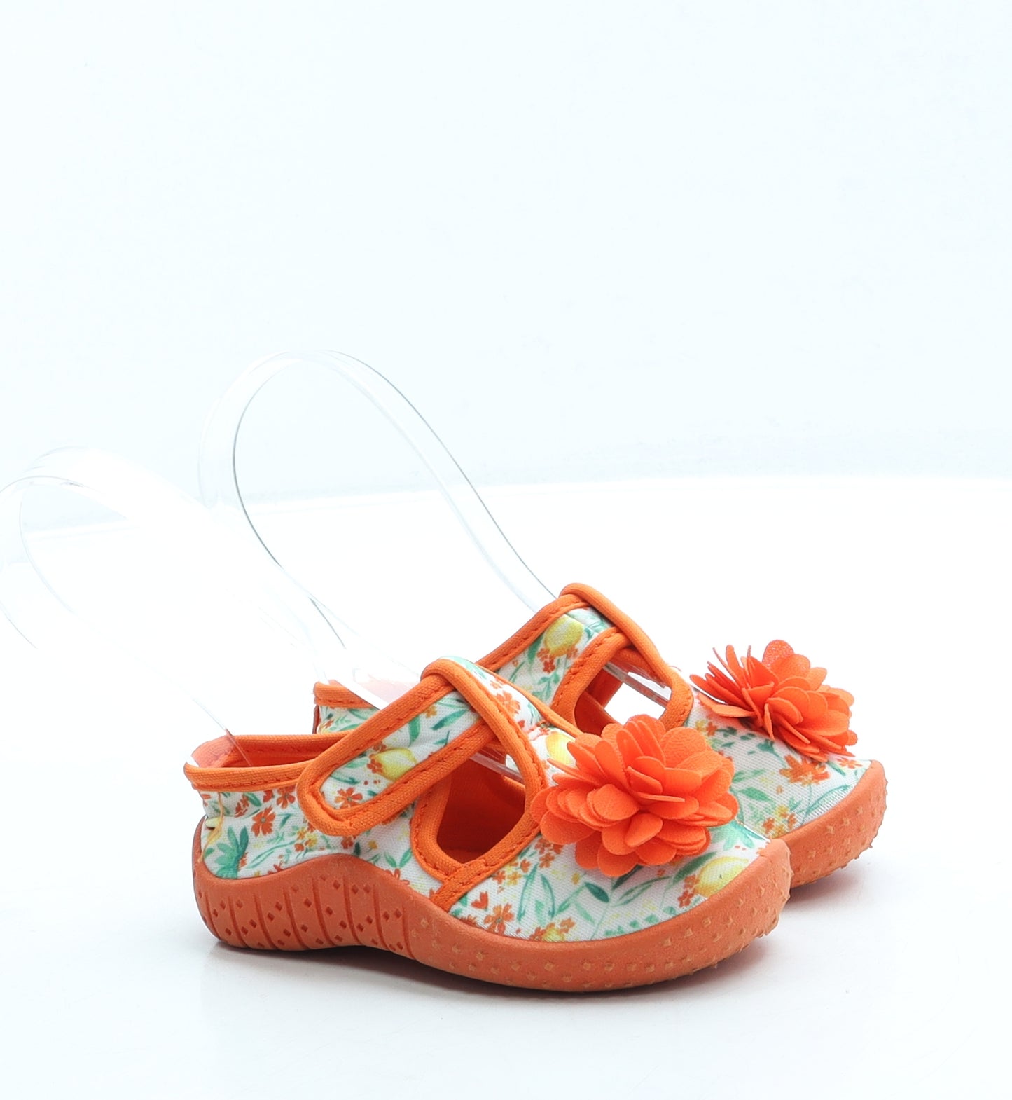 George Girls Orange Floral Polyester Slip On Flat UK 5 22