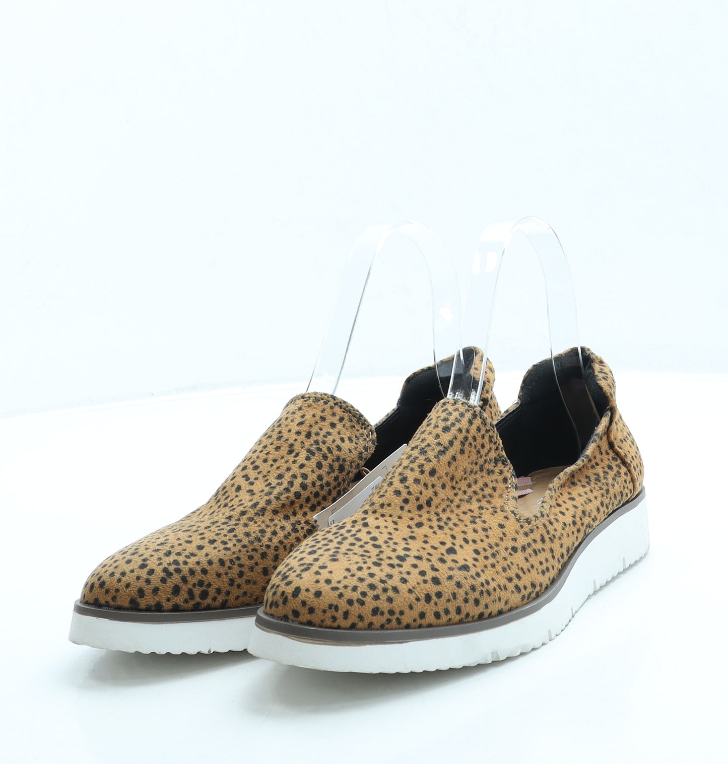 TU Womens Brown Animal Print Suede Loafer Flat UK 4