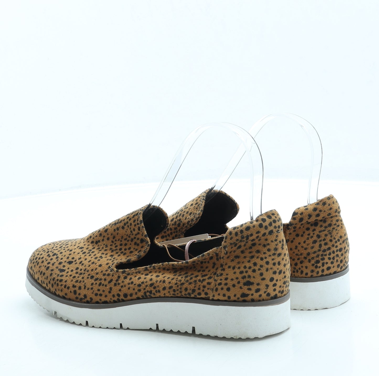 TU Womens Brown Animal Print Suede Loafer Flat UK 4
