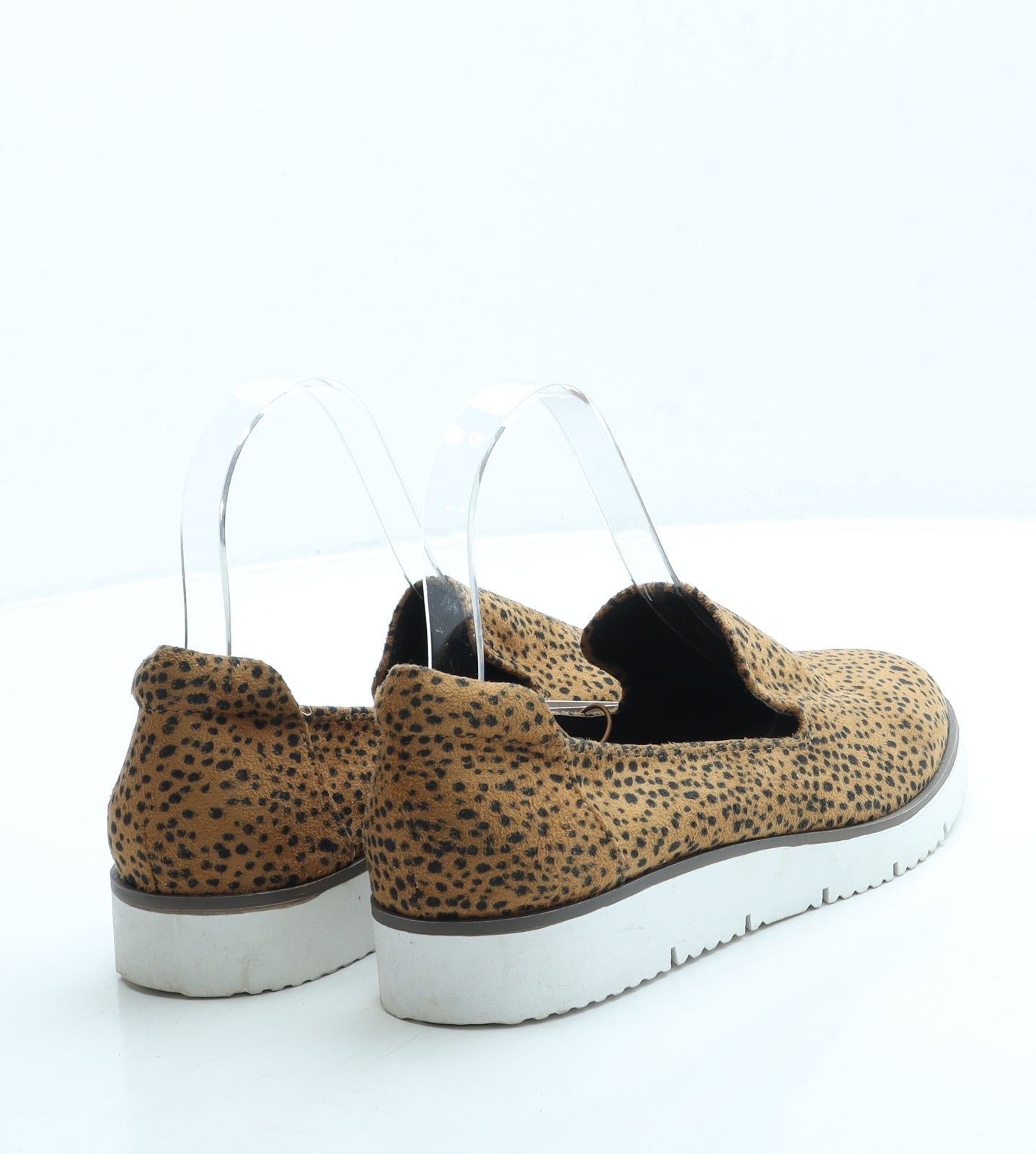 TU Womens Brown Animal Print Suede Loafer Flat UK 4