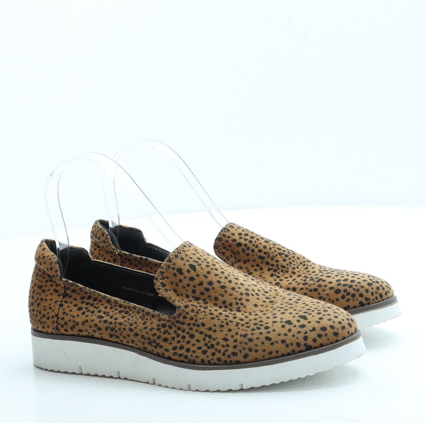 TU Womens Brown Animal Print Suede Loafer Flat UK 4