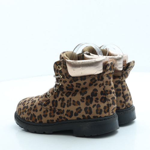 PEP&CO Girls Brown Animal Print Suede Combat Boot UK 13