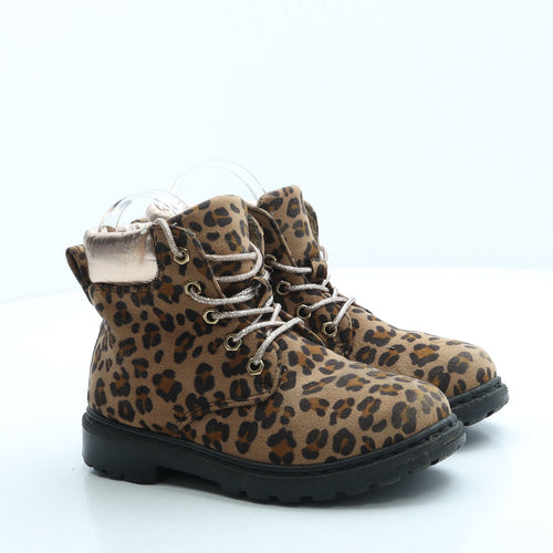 PEP&CO Girls Brown Animal Print Suede Combat Boot UK 13