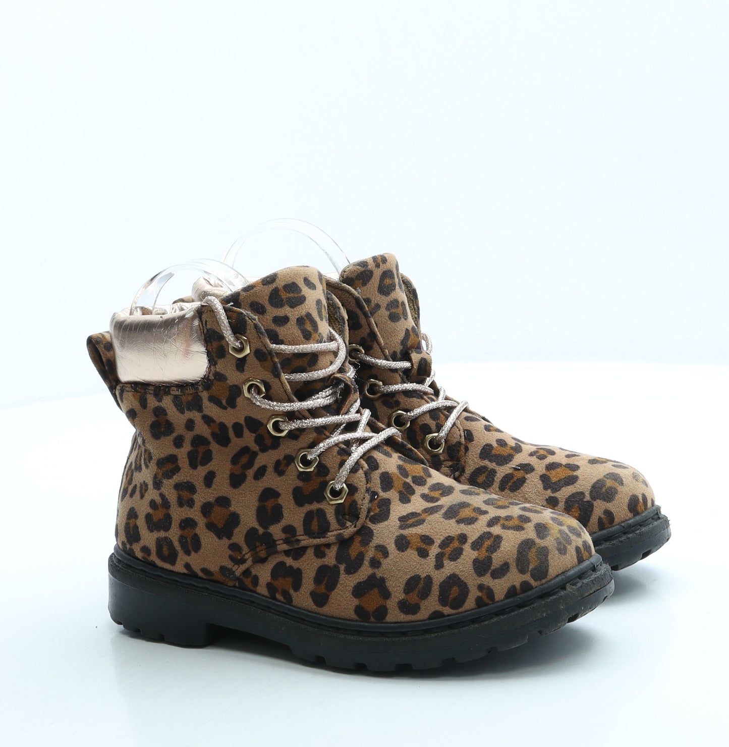 PEP&CO Girls Brown Animal Print Suede Combat Boot UK 13