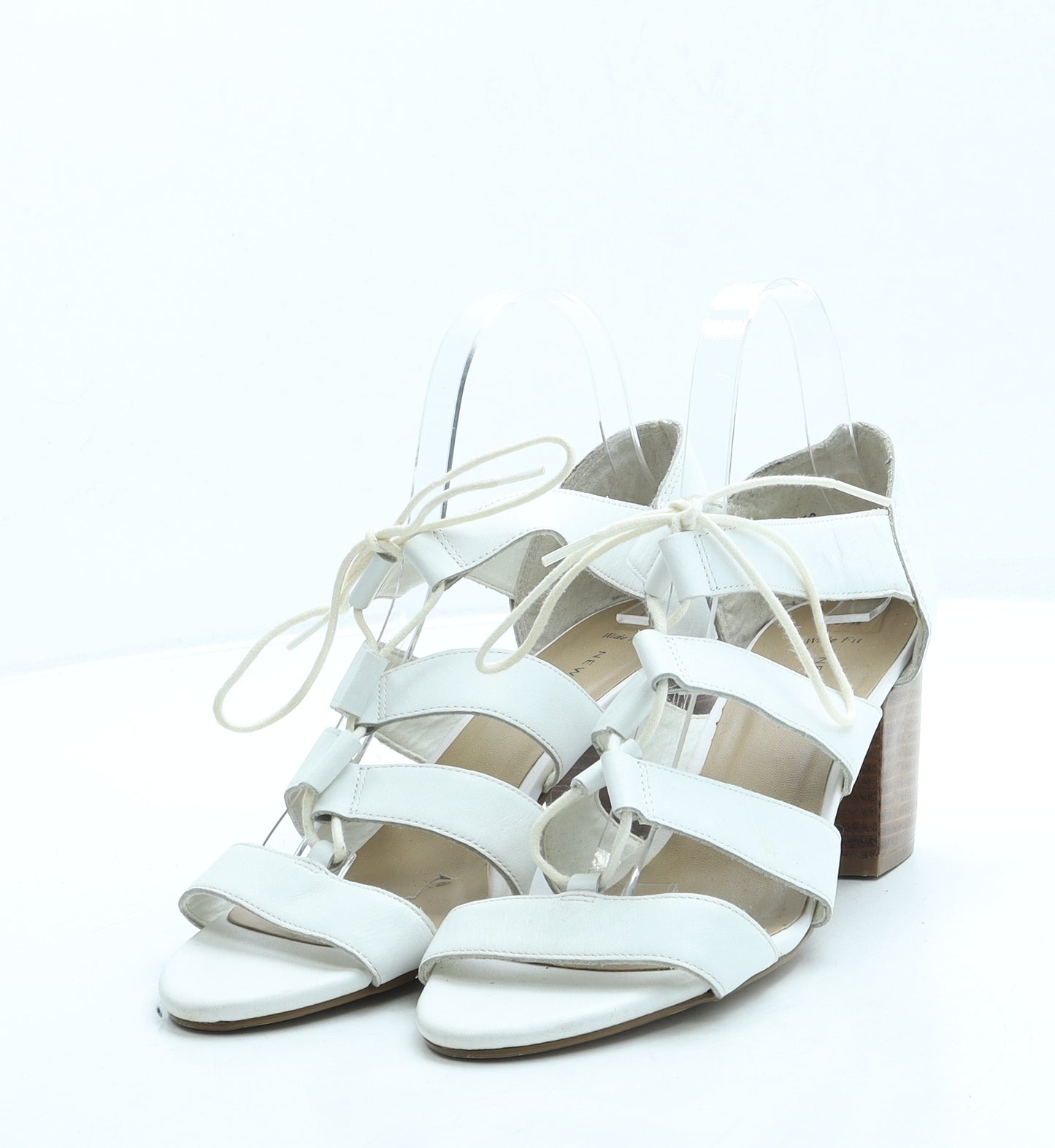New Look Womens White Leather Gladiator Heel UK 6 39 - Wide Fit