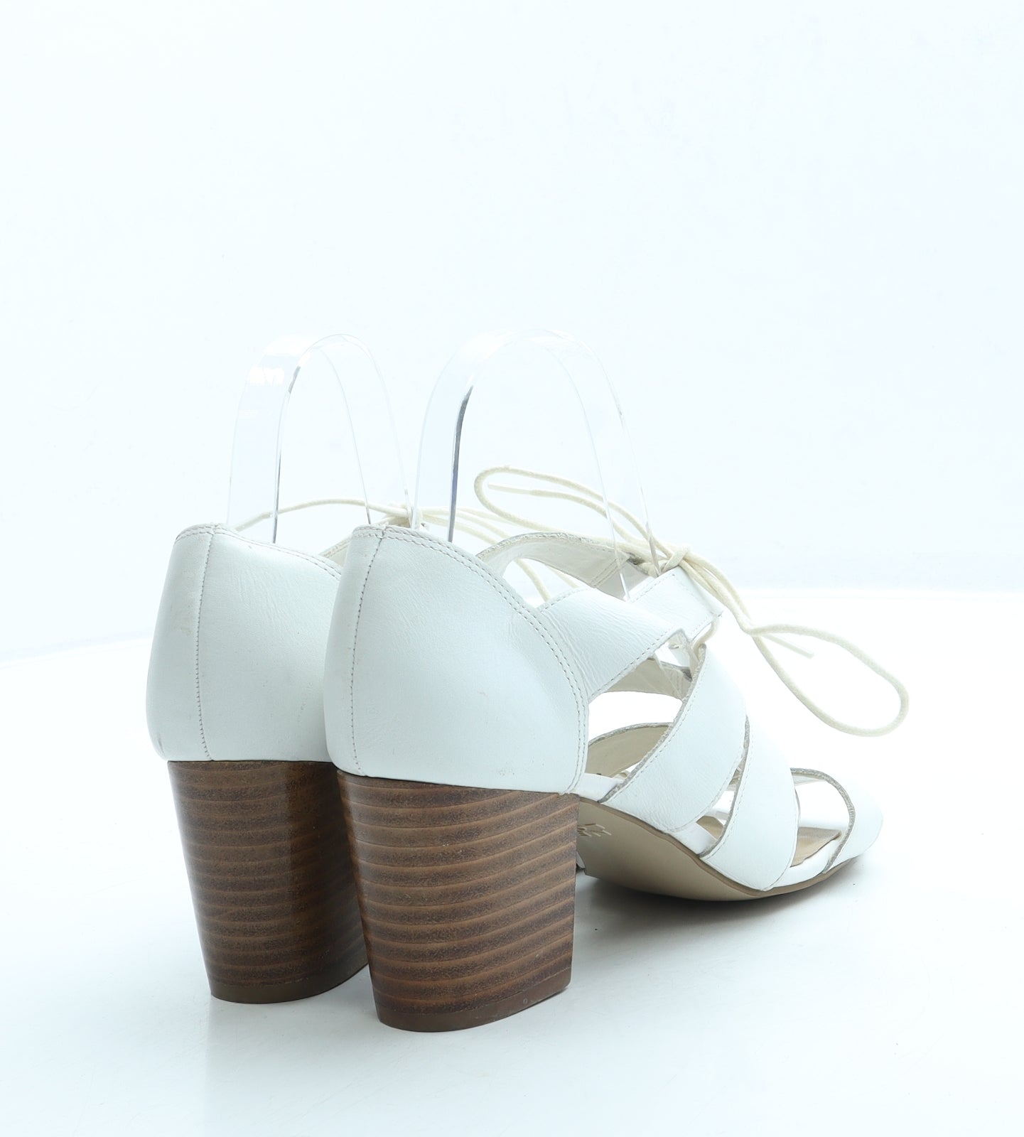 New Look Womens White Leather Gladiator Heel UK 6 39 - Wide Fit