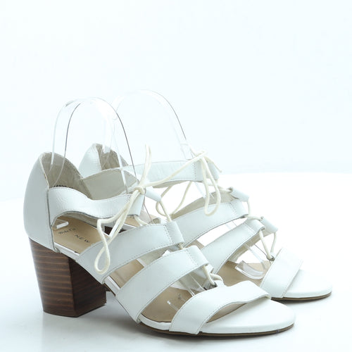 New Look Womens White Leather Gladiator Heel UK 6 39 - Wide Fit