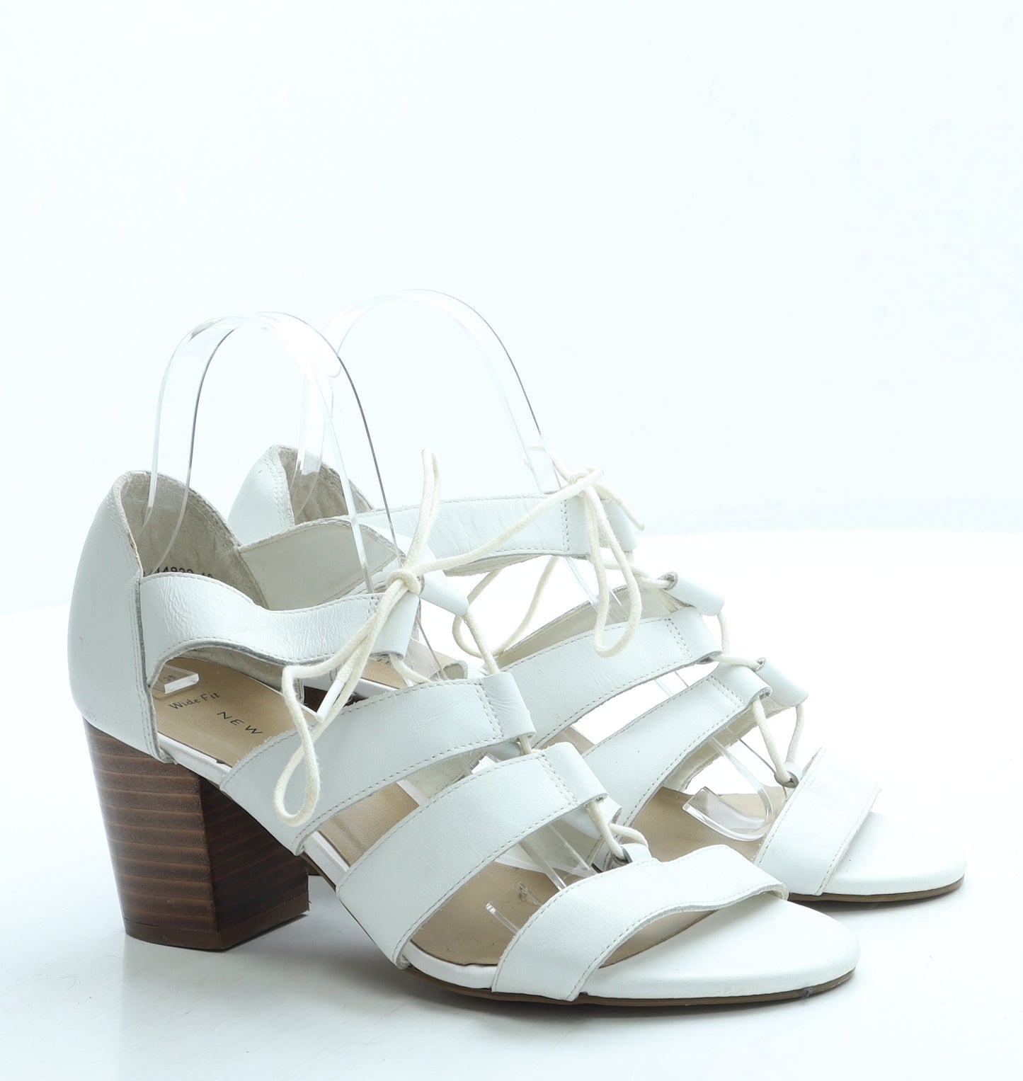 New Look Womens White Leather Gladiator Heel UK 6 39 - Wide Fit